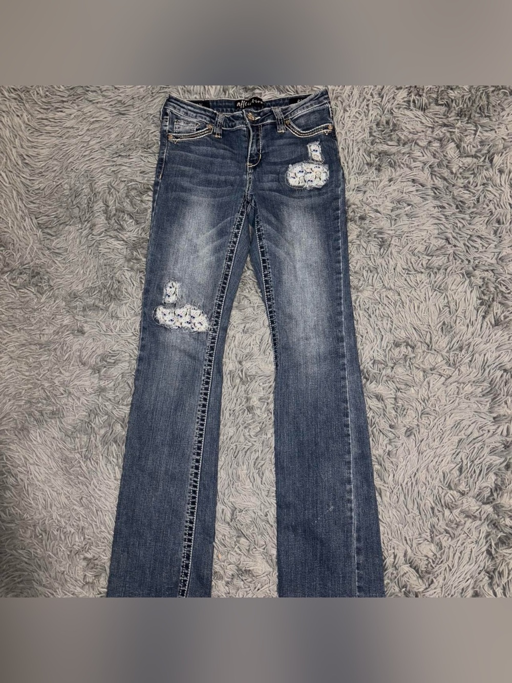 Affliction Women’s Jade Jeans Bootcut Floral Patches Distressed Size 27 Y2K VTG